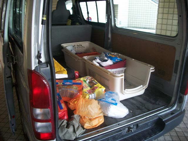 rescue supplies in the back of the van